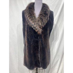 sheared beaver vest wine fox collar (50131)